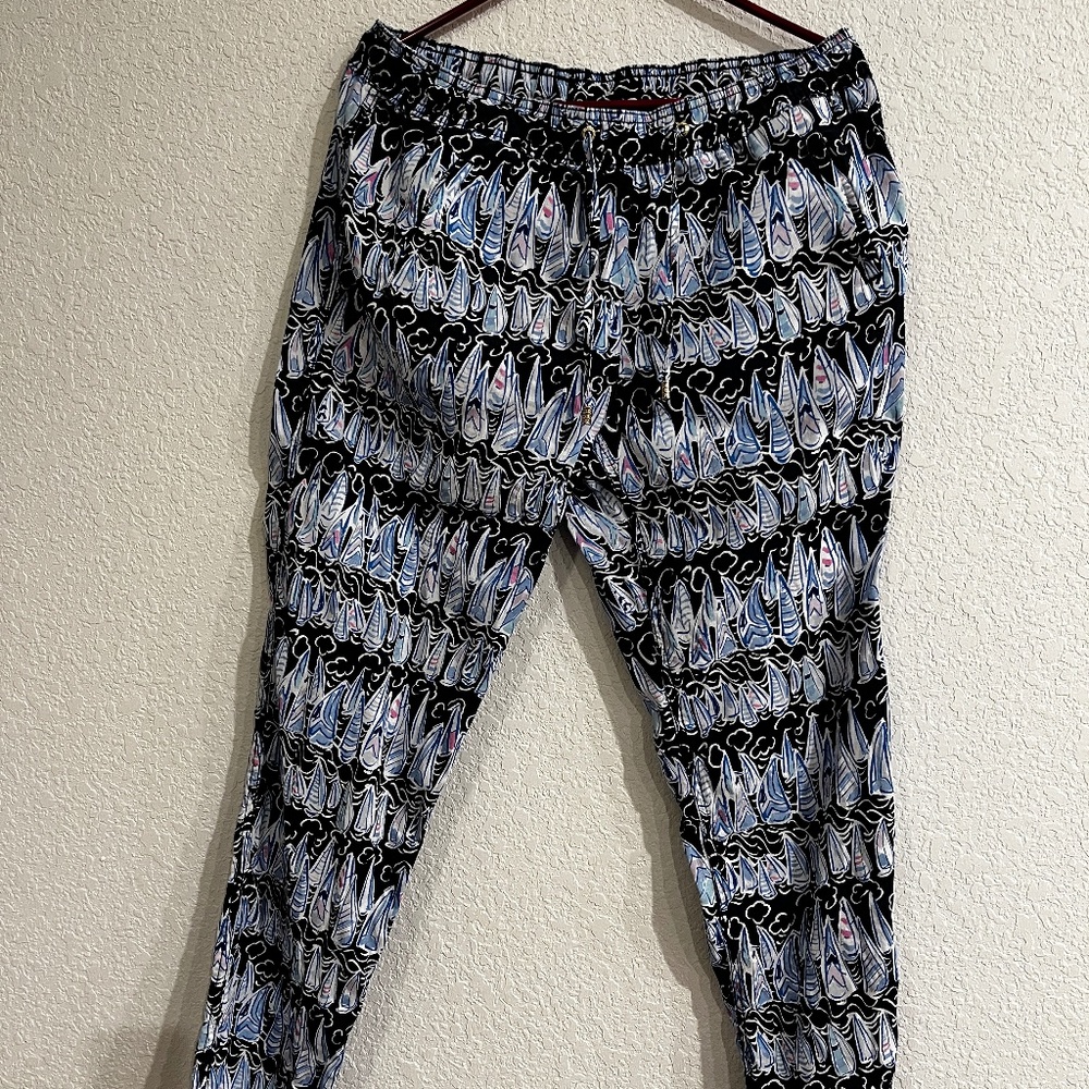 Lilly Pulitzer Taron Linen pants in Low Tide Navy Sails and Stripes sz M